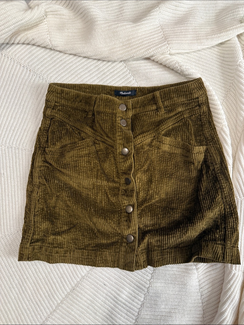 Madewell Olive-Green Corduroy Button Mini Skirt